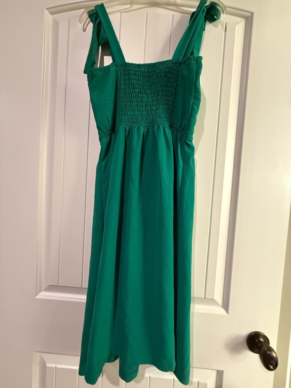 Monteau Los Angeles Green Tie Strap Midi Dress Size Small Smocked Back - Picture 5 of 14